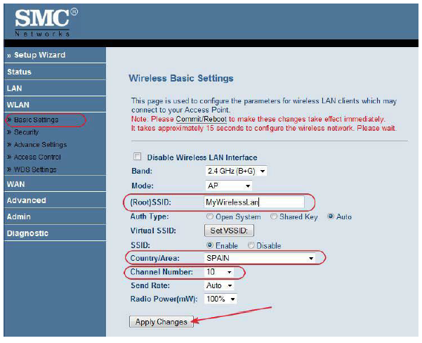 تنظیمات وایرلس مودم SMC7901 WBRA2