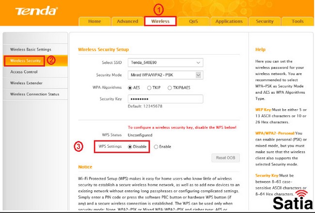 غیرفعال کردن WPS در مودم‌های تندا Tenda