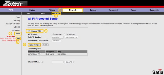 غیرفعال کردن WPS در مودم‌های زولتریکس Zoltrix