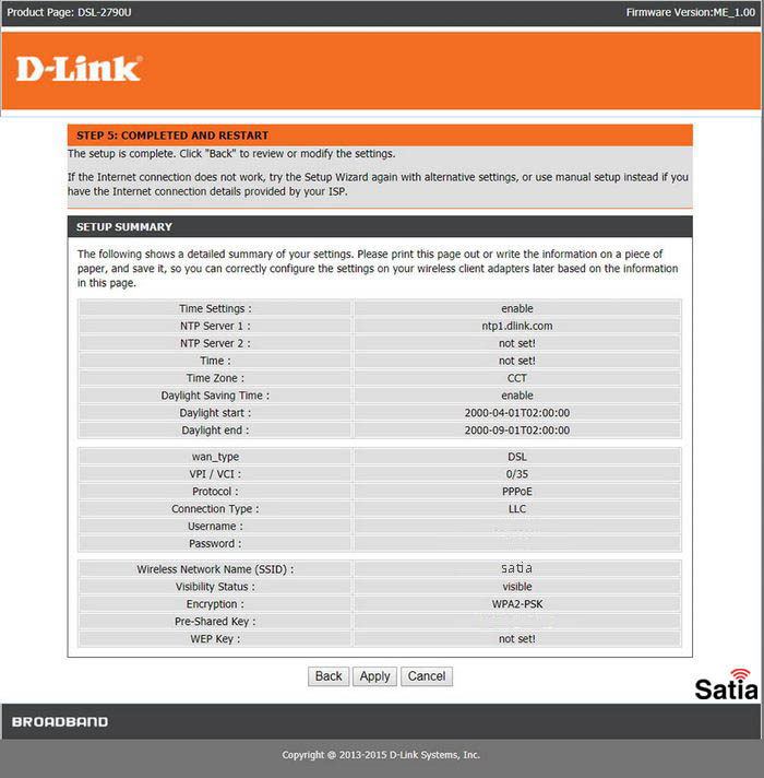 مشخصات کانکشن مودم دی لینک D-Link 2790U