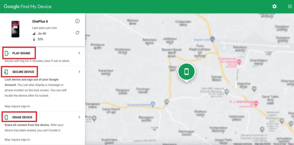 سه گزینه find my device
