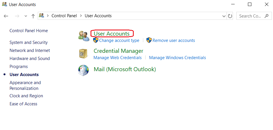 user accounts در کنترل پنل